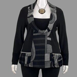 Frank Lyman Black Cowl Neck Top with Pockets - Size 16